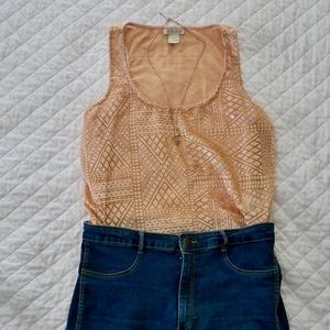 Lucky Brand Geometric Rose Gold Velvet Tank Top